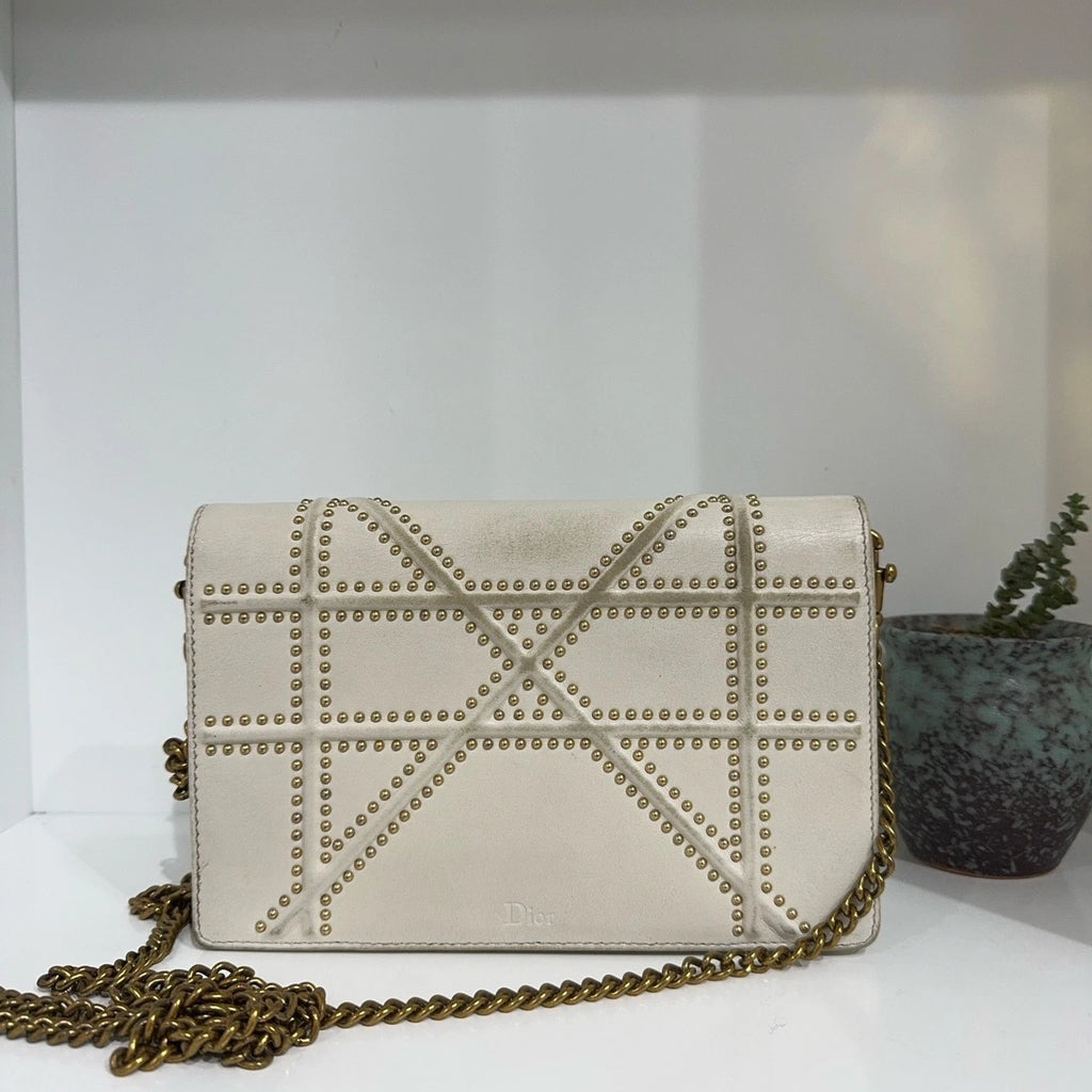 Dior White Rivet Shield Chain Shoulder Crossbody Bag For Women