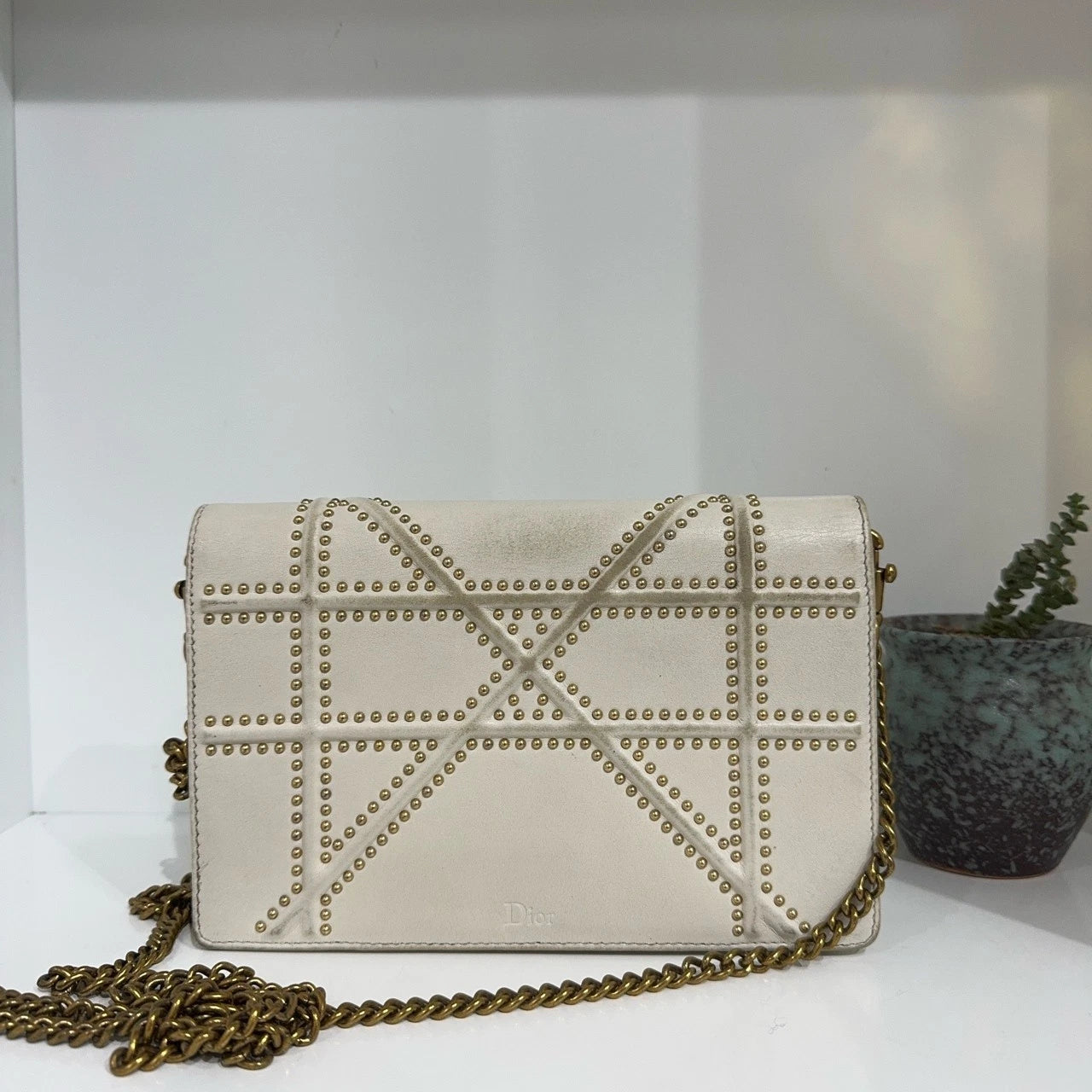 Dior White Rivet Shield Chain Shoulder Crossbody Bag For Women