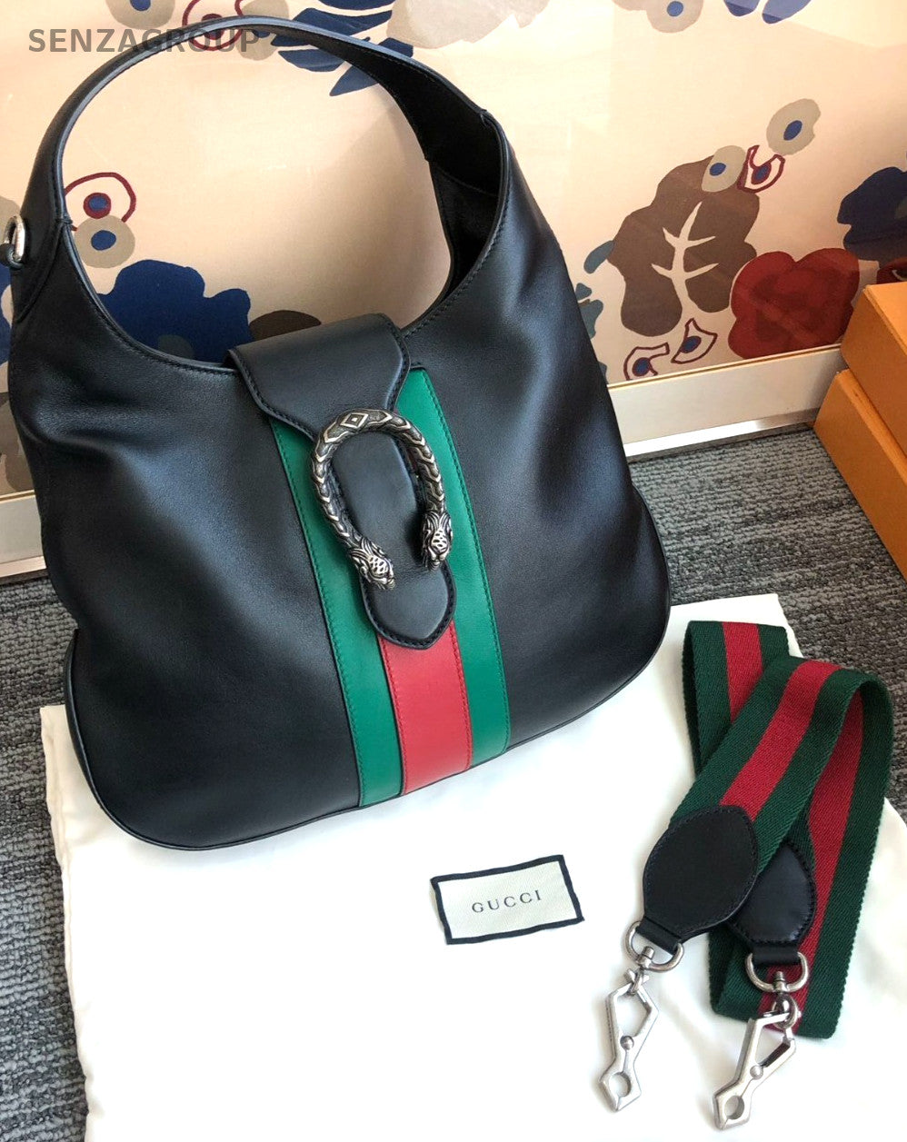 GUCCI Hobo Shoulder bag 2way Handbag Classic color combinations Women Black