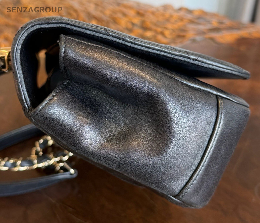 Chanel Handle Bag Diamond Lambskin Black Gold Chain Shoulder Bag Crossbody Women