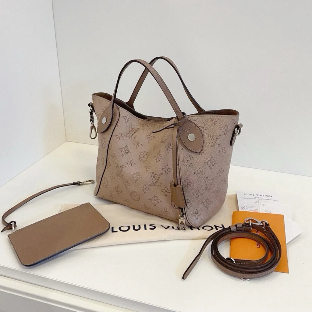 Louis Vuitton Hina PM Top Handle Shoulder Crossbody Gray Silver Women Classic