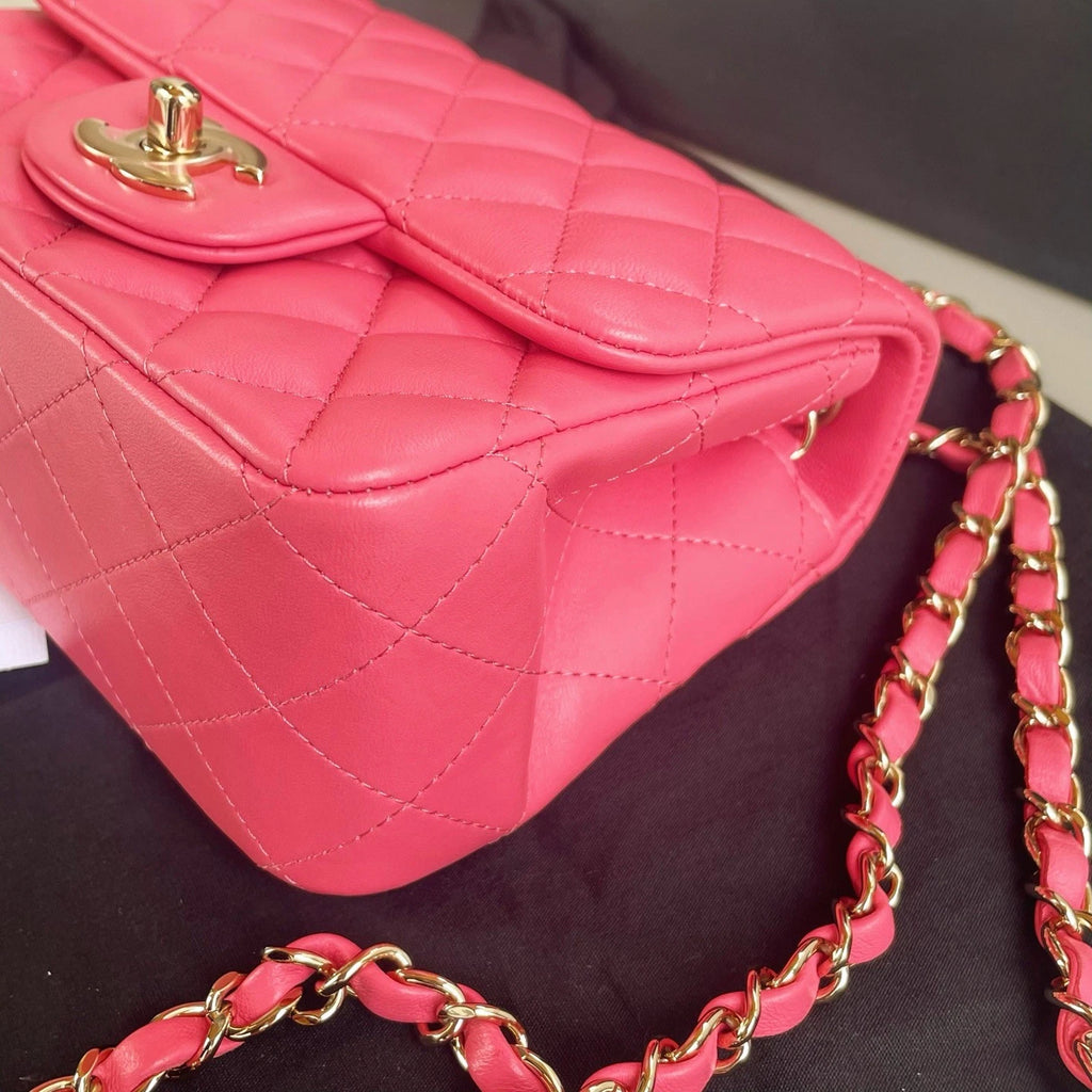 Chanel Classic Flap Lambskin Chain Shoulder Crossbody Pink Gold Diamond Women