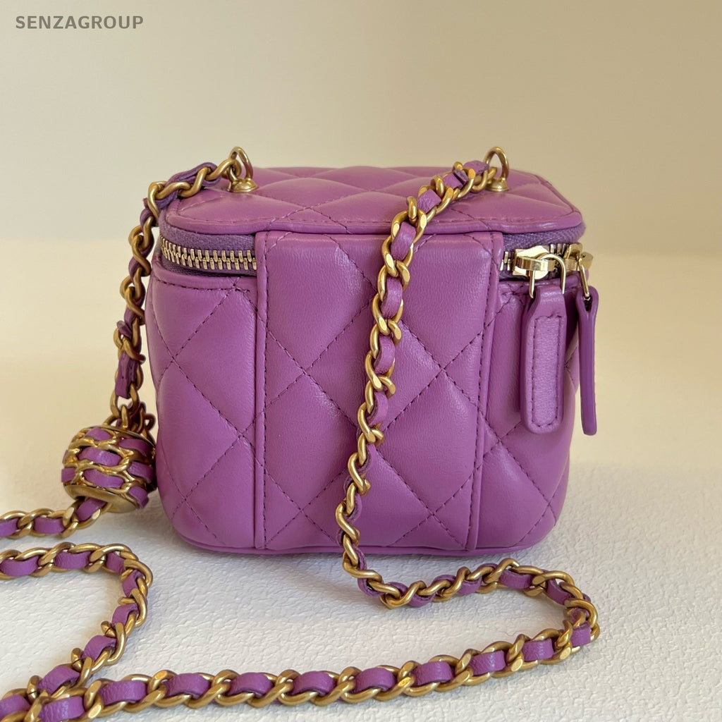 CHANEL 22S Box Lambskin Chain SHoulder bag Crossbody Women Purple Gold