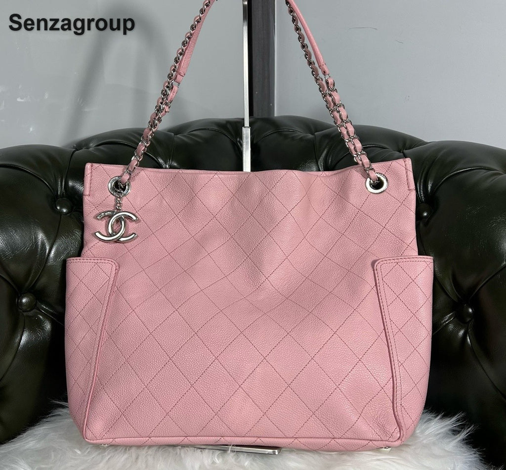 Chanel Tote Chain Shoulder Bag Pink Silver Used Women Classic Fashion