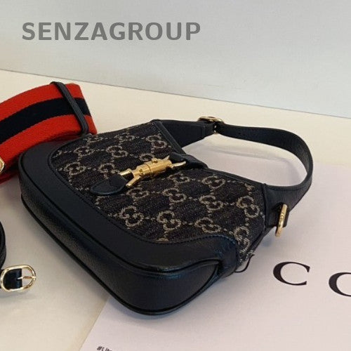 Gucci Jackie 1961  Denim Mini Shoulder Crossbody Bag Black Women