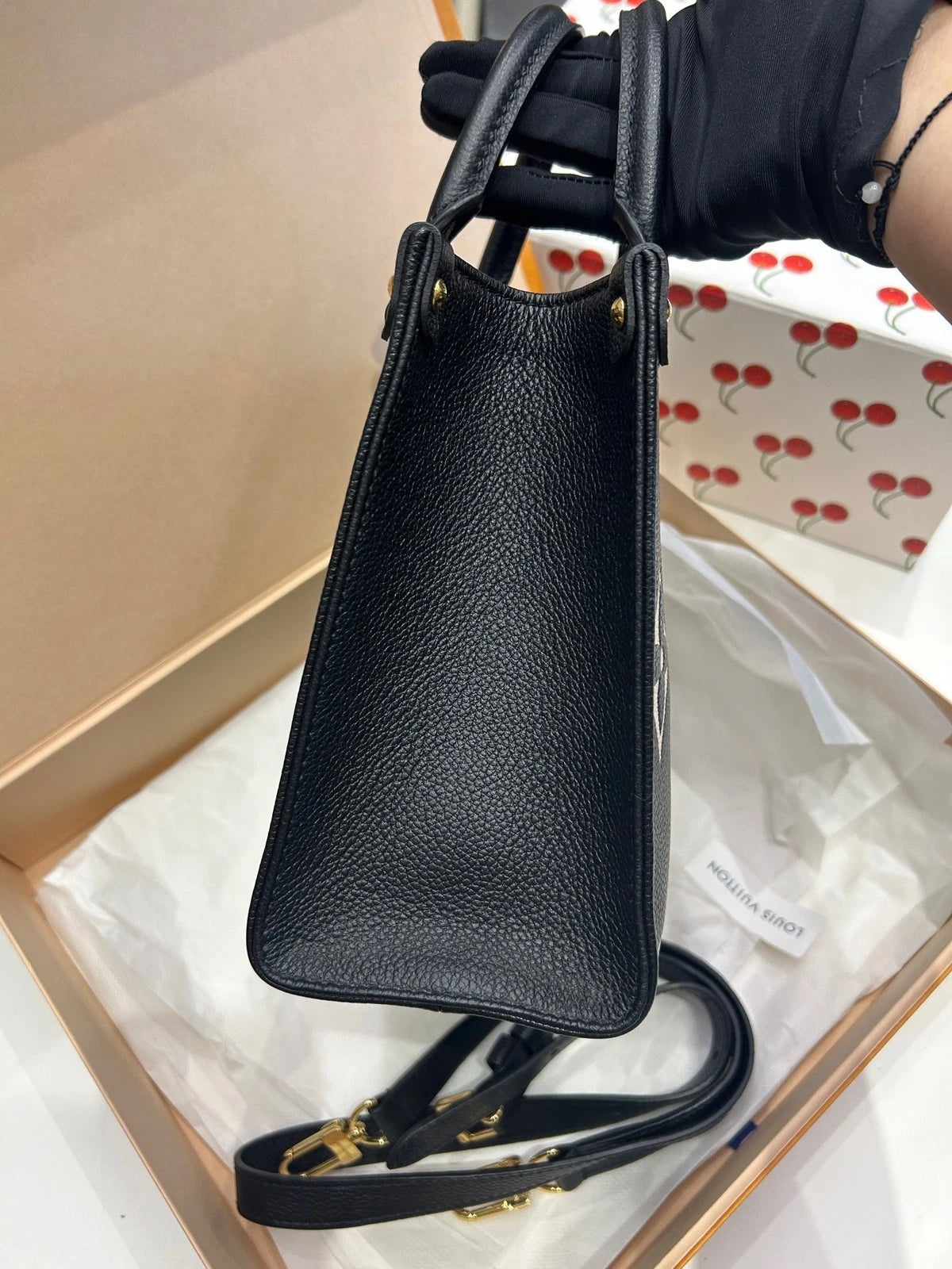 Louis Vuitton OnTheGo Black White Handbag Tote Bag Excellent