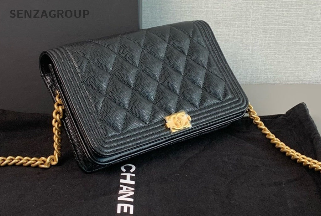 CHANEL Leboy Woc Calfskin Chain Shoulder bag Crossbody Women Black Gold