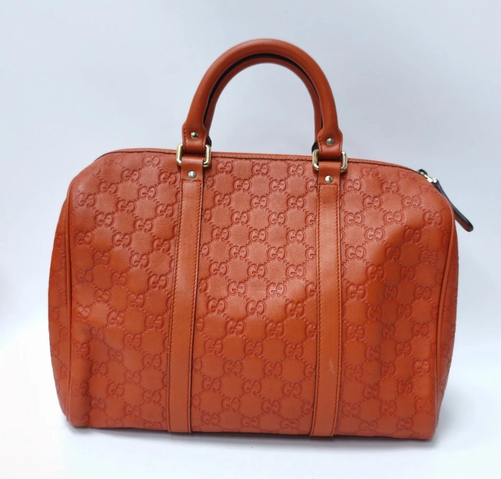 Gucci Boston Calfskin Monogram Top Handle Bag Orange Gold Used Women Classic