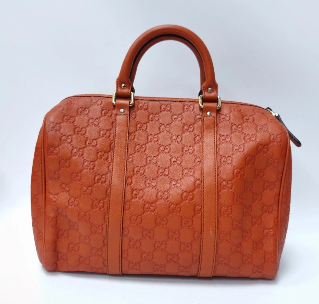 Gucci Boston Calfskin Monogram Top Handle Bag Orange Gold Used Women Classic