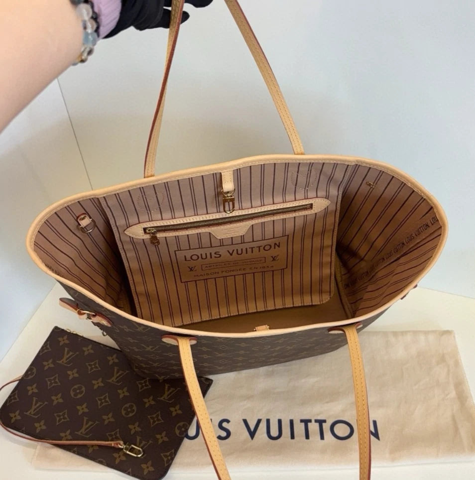 Louis Vuitton Neverfull MM Monogram Canvas Shoulder Bag Brown Women