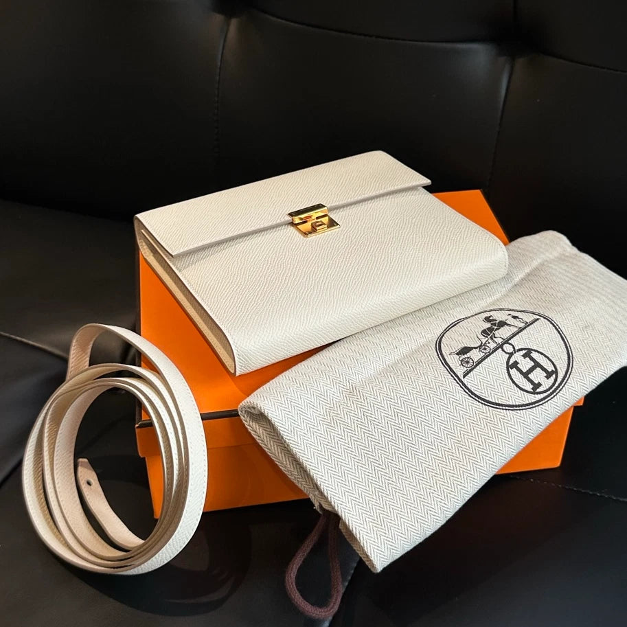 Hermes Clic16 Evercolor Leather Shoulder Crossbody White Gold Women Classic