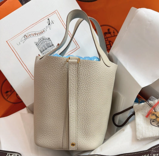 Hermes Picotin18 Top Handle Shoulder Bag White Gold Used Women Fashion Classic