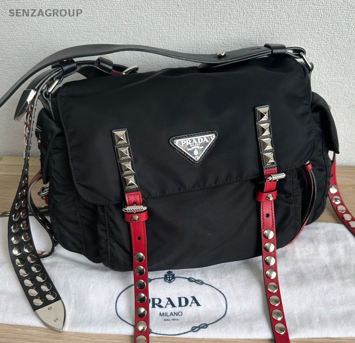 Prada New Vela Nylon Shoulder Bag Crossbody Black Silver Women Classic
