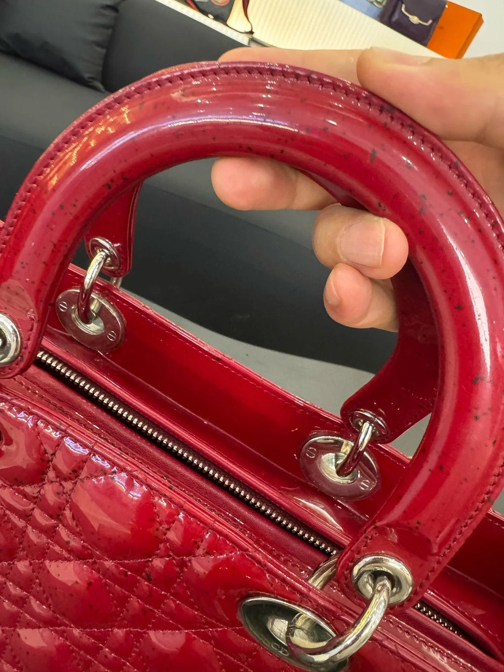 Dior Red Patent Leather 7-grid Lady Dior Handbag For Women