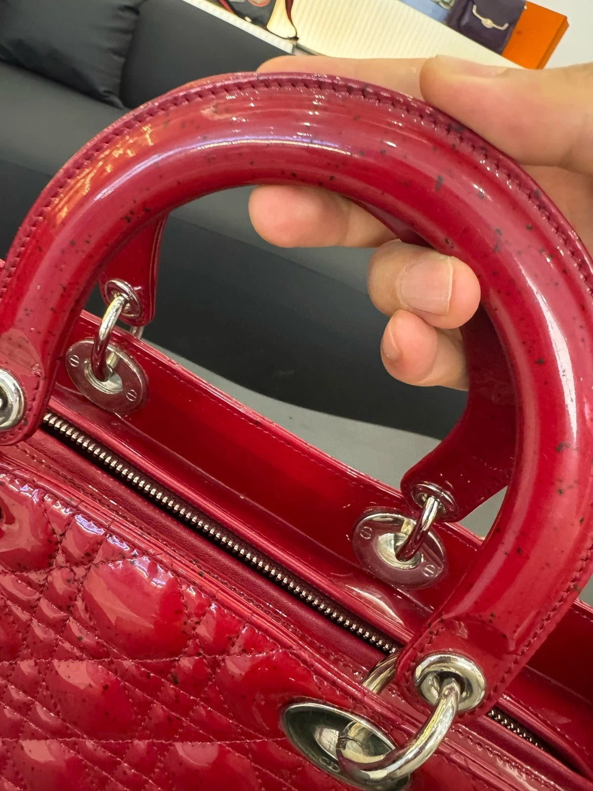 Dior Red Patent Leather 7-grid Lady Dior Handbag For Women
