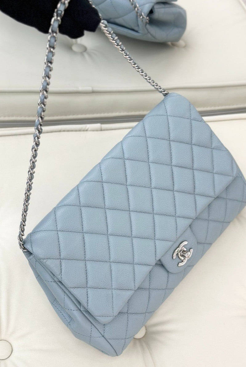 Chanel Timeless Classic Flag Armpit Caviar Leather Shoulder Bag Blue Women