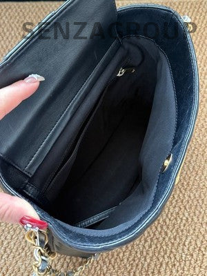 Chanel Black Gold V-Stitch Chain Shoulder Bag Classic Women's