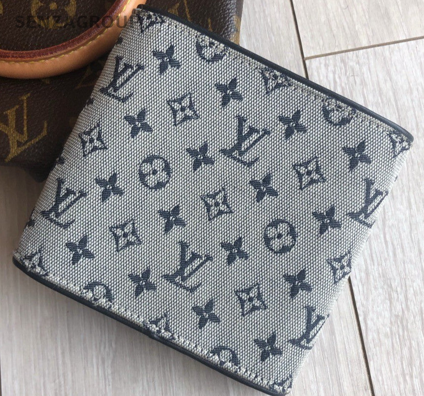 Louis Vuitton Denim Canvas Compact Wallet Gray Unisex Adults