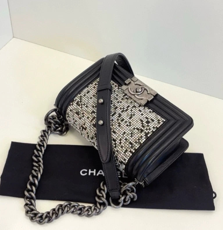 Chanel Leboy PM Shoulder Bag Crossbody Bag Push Lock Silver Women