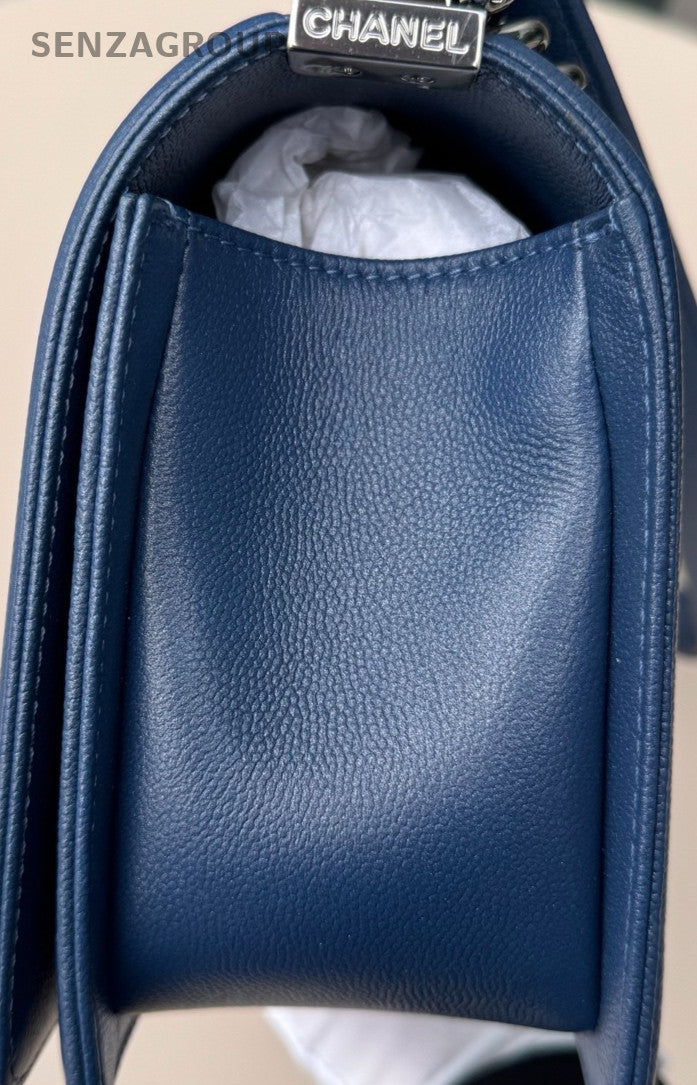 Chanel Leboy MM Chain Shoulder Bag Blue Silver Used Women Classic Designer
