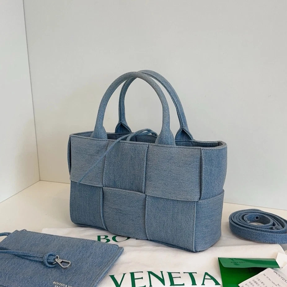 Bottega Veneta Arco Tote Denim Cassette Top Handle Crossbody Blue Women Classic