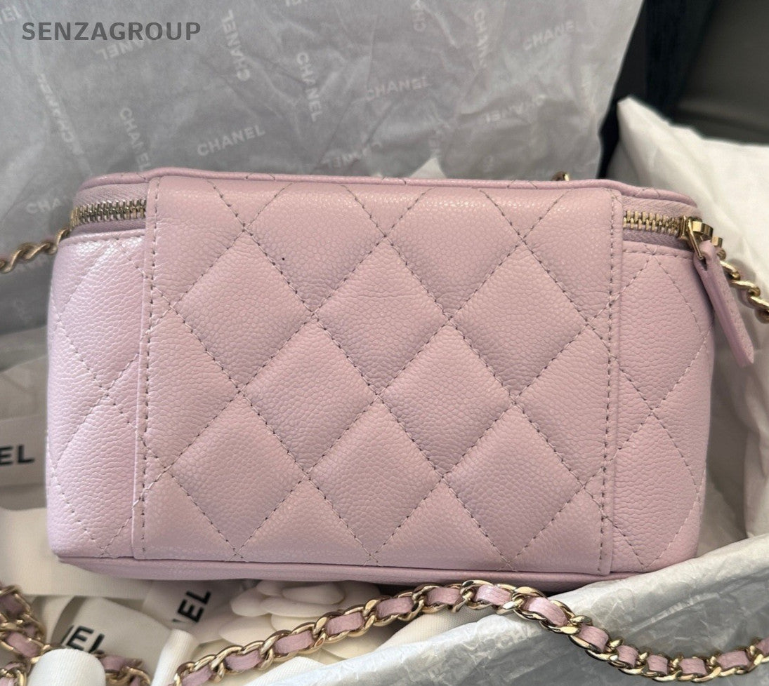 Chanel Vanity Case Chain Shoulder Bag Crossbody Pink Gold Diamond Women Classic