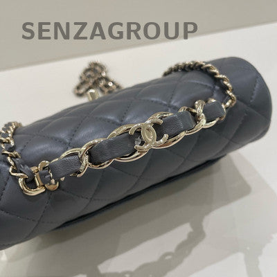 Chanel 23K Mini Grey Gold Chain Shoulder Crossbody Bag Classic Quilted