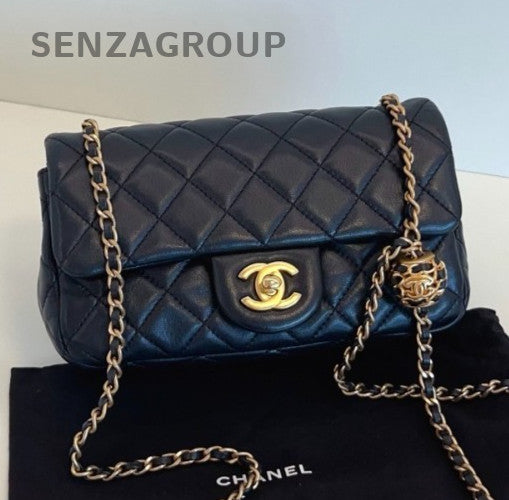 Chanel Classic Flap Mini Chain Shoulder Bag Crossbody Black Gold Women Diamond