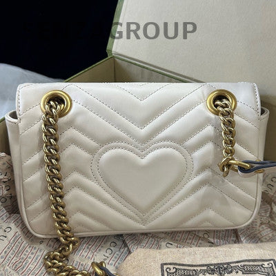 Gucci Marmont 22 White Gold Chain Shoulder Crossbody Bag Women's Classic