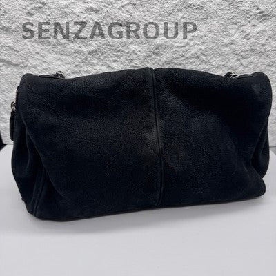 Chanel Black Silver Suede Large CF Chain Shoulder Bag for Women