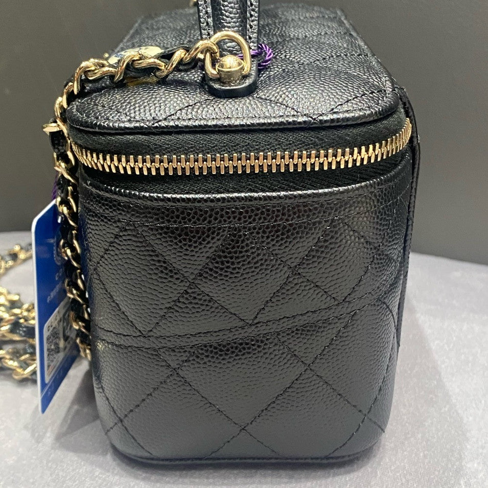 Chanel Black Gold Quilted Vanity Case Handbag Shoulder Bag