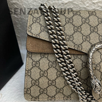 Gucci Dionysus Medium GG Supreme Shoulder Bag Brown Silver Hardware