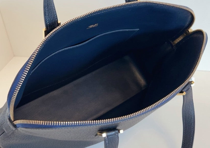 Hermes Bolide Satchel Handbag Blue Gold Unisex Adults Classic Designer