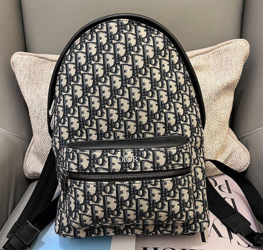 Christian Dior Oblique MM Backpack Black Silver Unisex Adults Classic