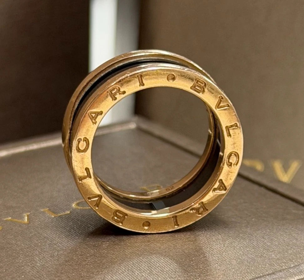 BVLGARI B.zero1 Two-Band Ring 18k Rose Gold and Ceramic Size52