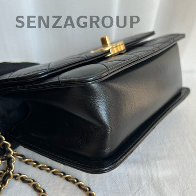 Chanel Black Gold CF Mini Flap Bag Quilted Chain Crossbody Women's Fashion