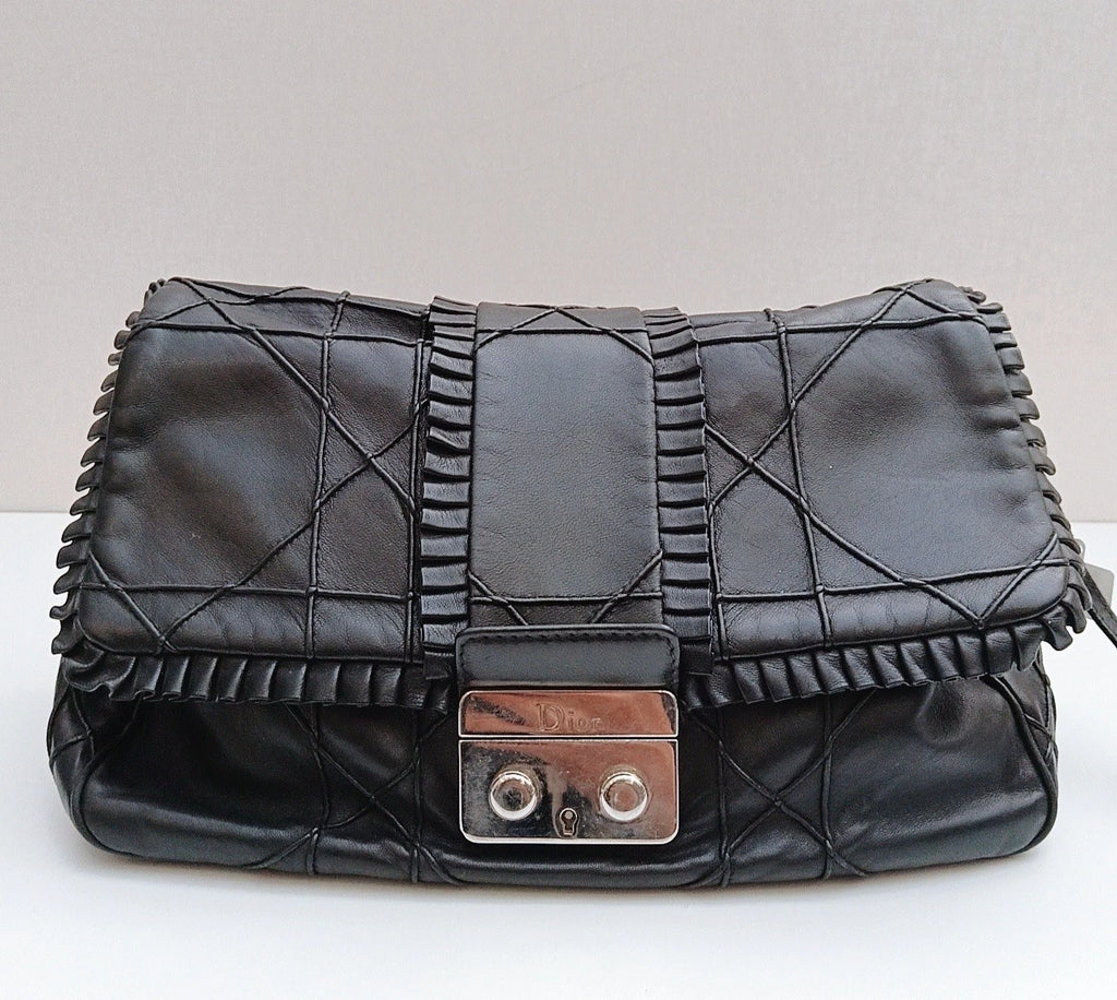 Christian Dior Calfskin Chain Black Silver Shoulder Bag Women Classic