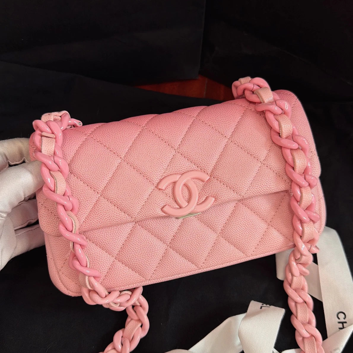 Excellent Chanel Classic Flap Big Mini Pink Chain Shoulder Bag Crossbody