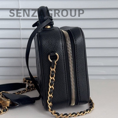 Chanel Camera Bag Black Small Chain Shoulder Crossbody Gold Button Women Fashion