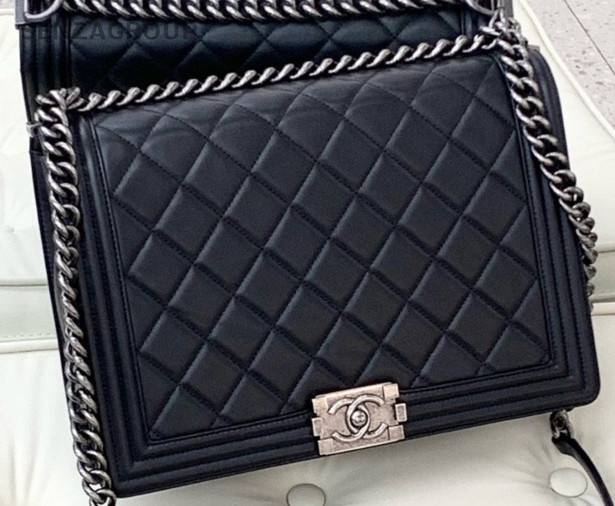 Chanel Leboy GM Calfskin Shoulder Crossbody Bag Women Black Almost Brand New