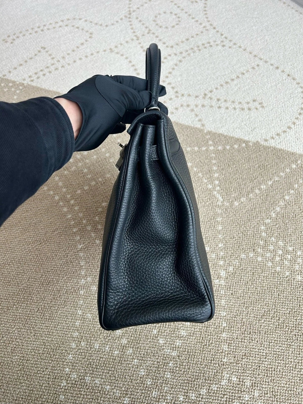 Hermes Kelly35 Top Handle Bag Crossbody Black Silver Women Classic