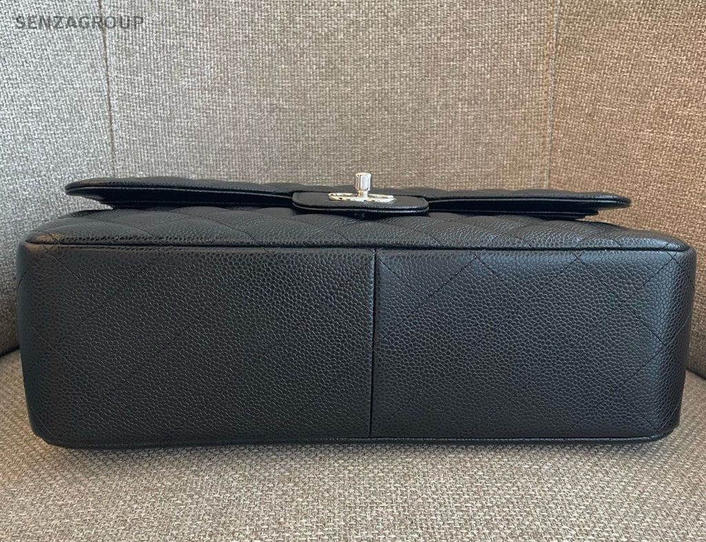 Chanel Classic Flap Jumbo Chain Shoulder Bag Black Silver Women Fashion