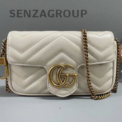Gucci Marmont Mini Chain Shoulder Bag in White Gold - Classic Women's Fashion