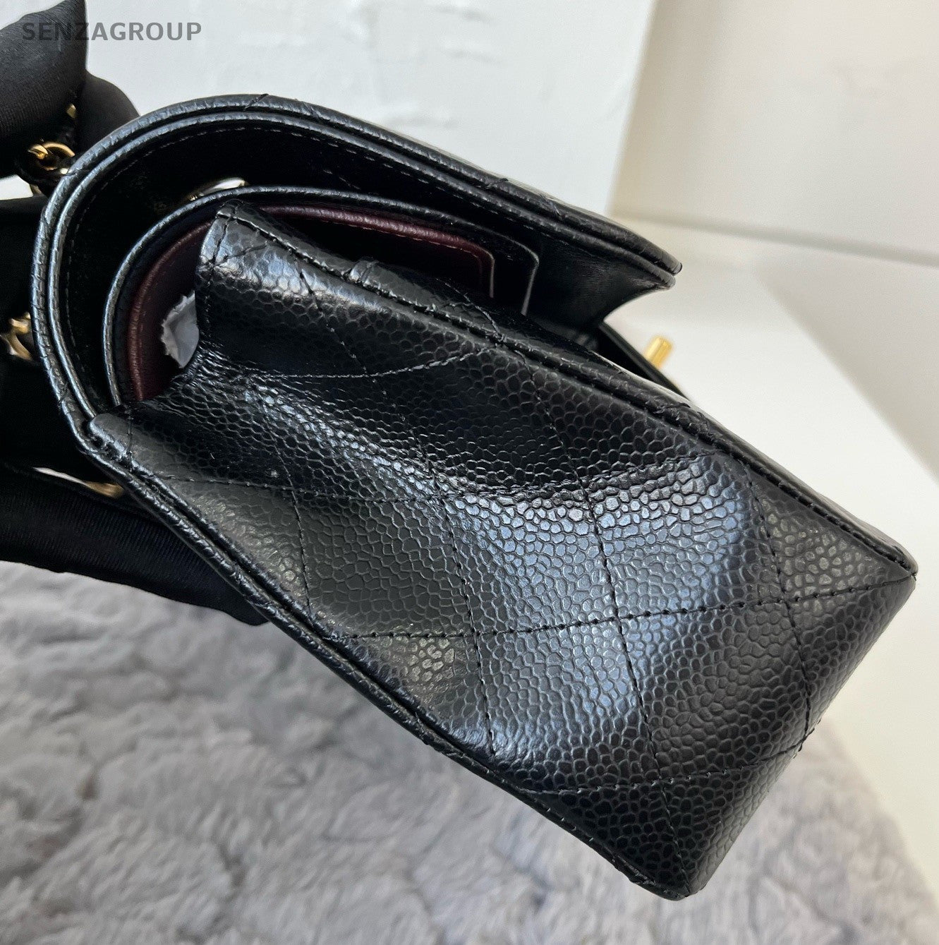 Chanel Classic Flap PM Chain Calfskin Shoulder Bag Crossbody Black Gold Women