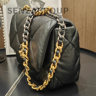 Chanel 19 Small Black Gold Quilted Chain Shoulder Bag Classic Women
