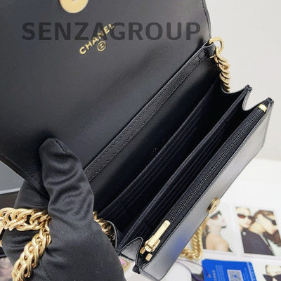 Chanel Black Gold Lambskin Charm Chain Shoulder Crossbody Bag