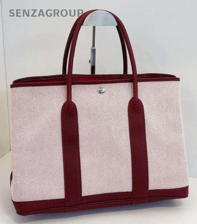 Hermes GardenParty36 Top Handle Bag Pink Red Silver Women Classic