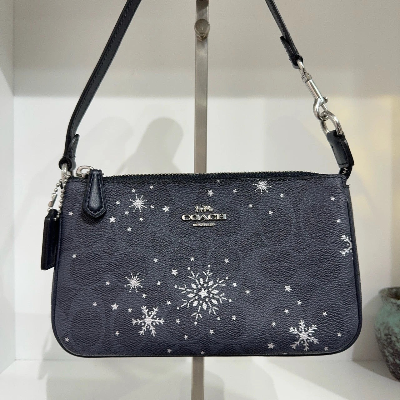 Coach Snowflake Print Leather Nolita 19 Clutch Shoulder Bag Women Navy
