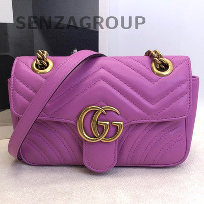 Gucci GG Marmont Purple Leather Chain Shoulder Bag Gold Hardware