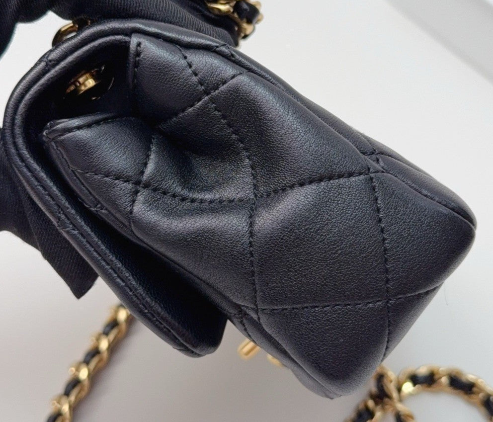 Chanel PM Chain Shoulder Bag Crossbody Black Gold Diamond Women Classic